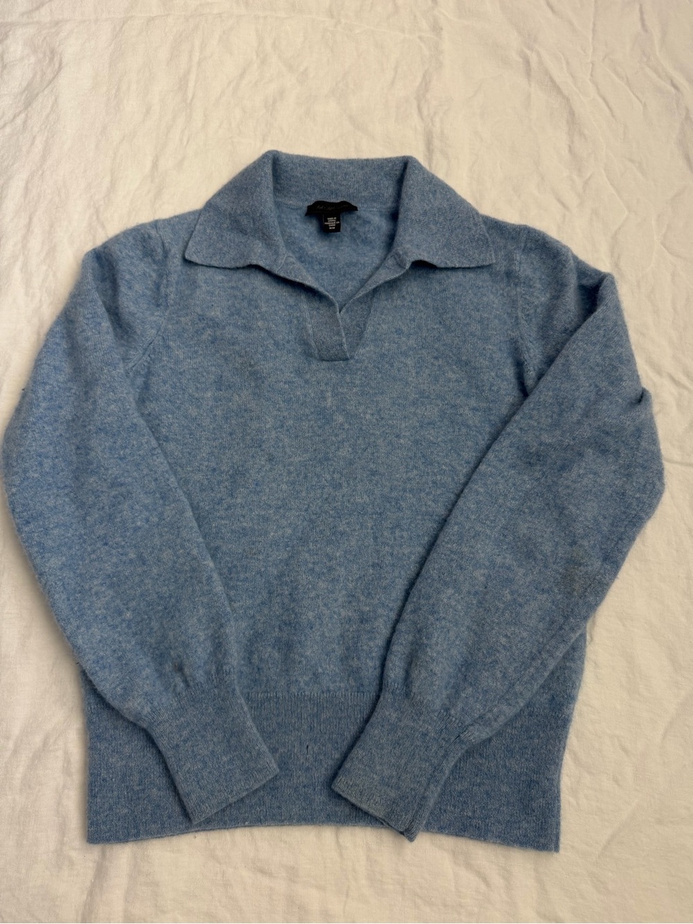 Saks Fifth Avenue Pale Blue Heathered V-Neck Cashmere Polo Sweater